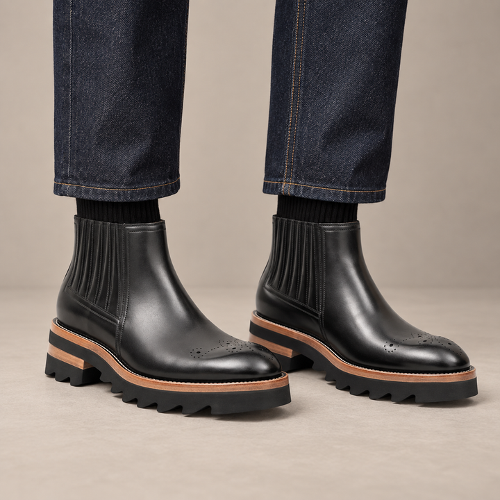 Black Calf Leather Chelsea Boots