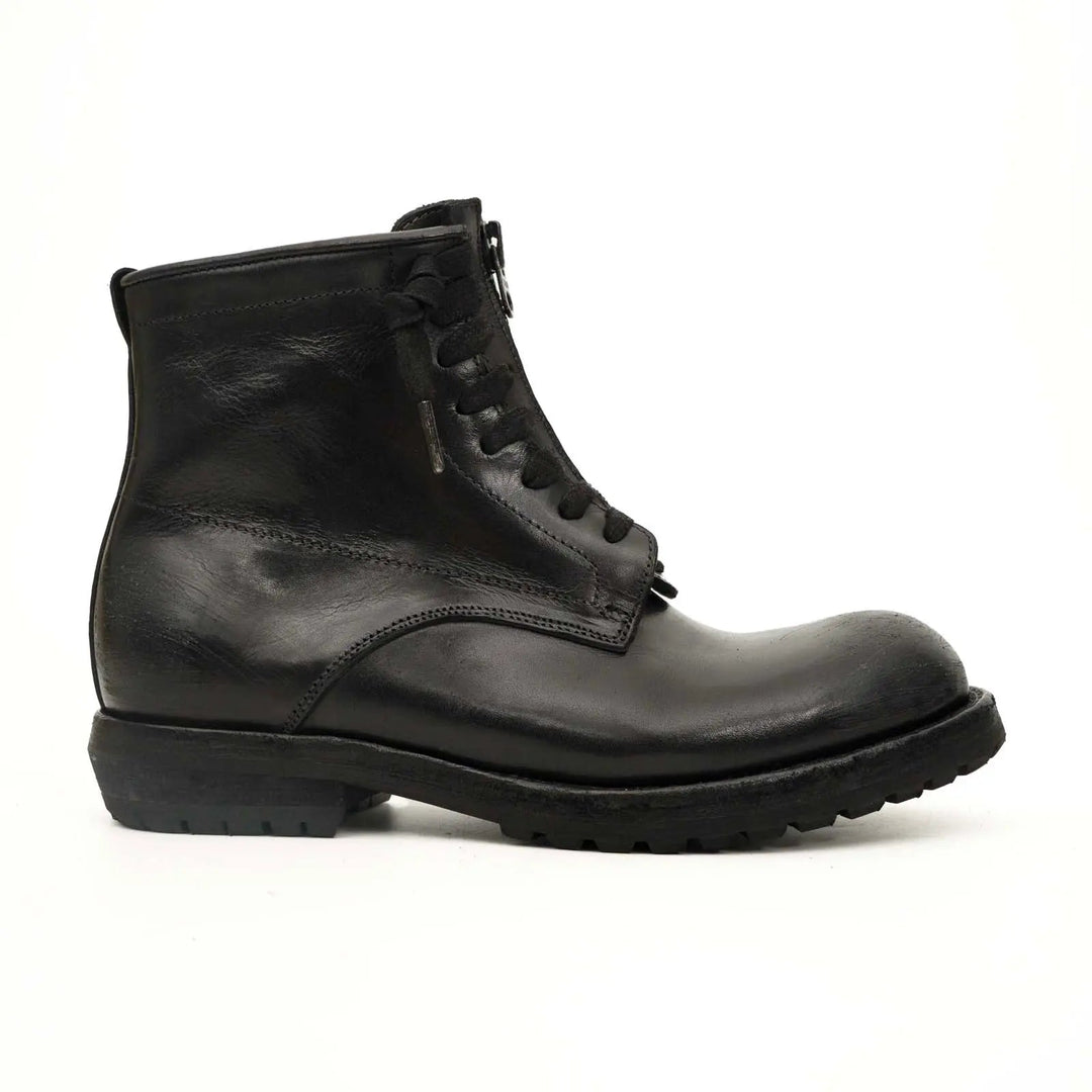 Black Plain-Toe Calf Leather Ankle Boots