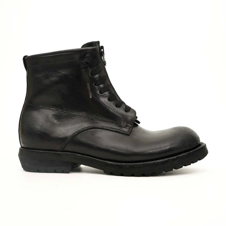 Black Plain-Toe Calf Leather Ankle Boots