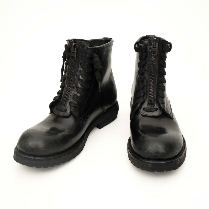 Black Plain-Toe Calf Leather Ankle Boots