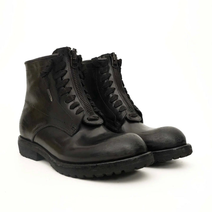 Black Plain-Toe Calf Leather Ankle Boots