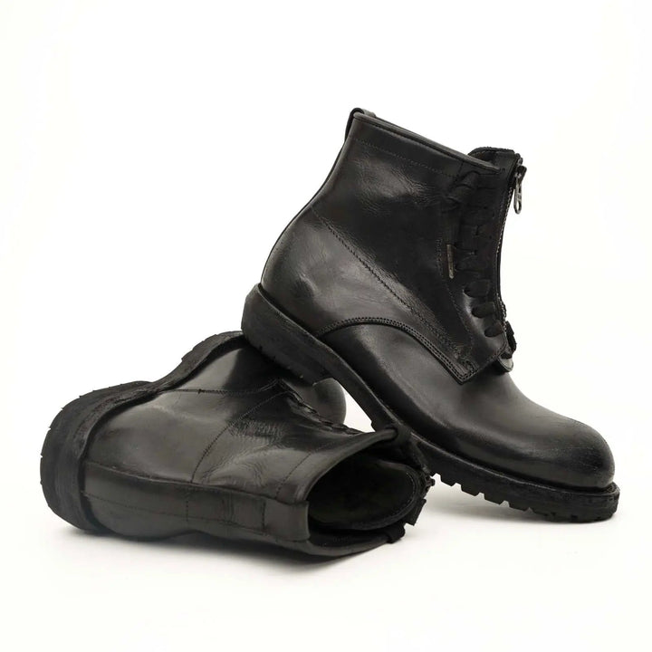 Black Plain-Toe Calf Leather Ankle Boots