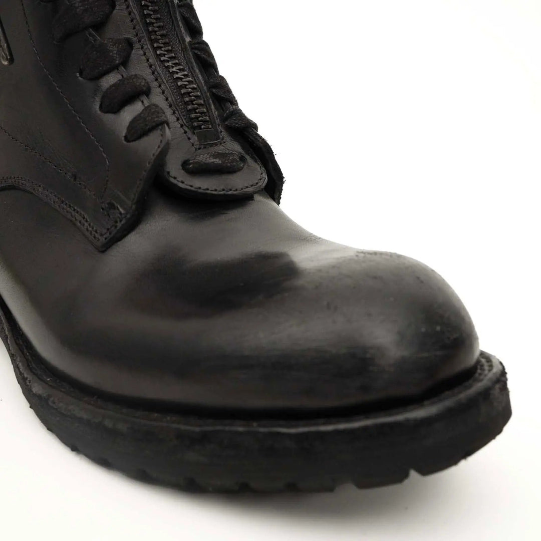 Black Plain-Toe Calf Leather Ankle Boots