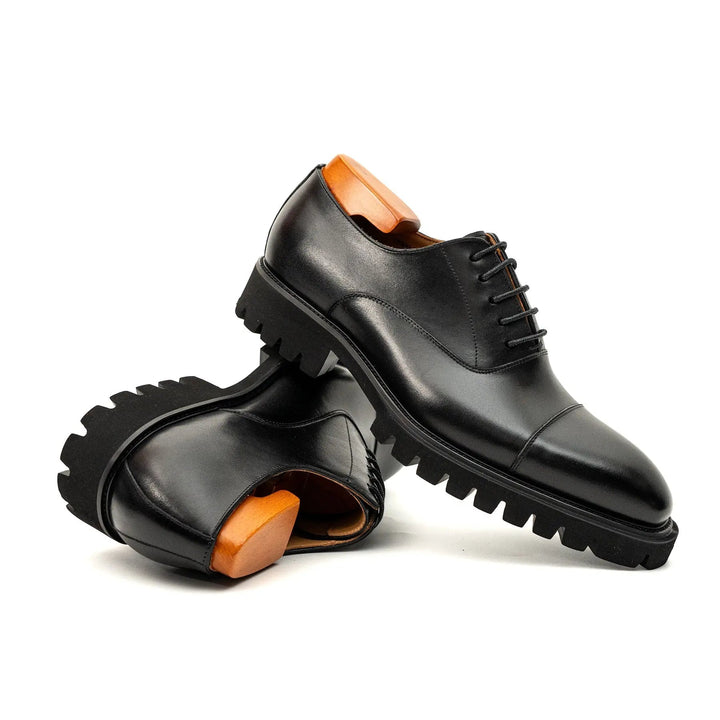 Black Cap-Toe Calf Leather Oxford Shoes