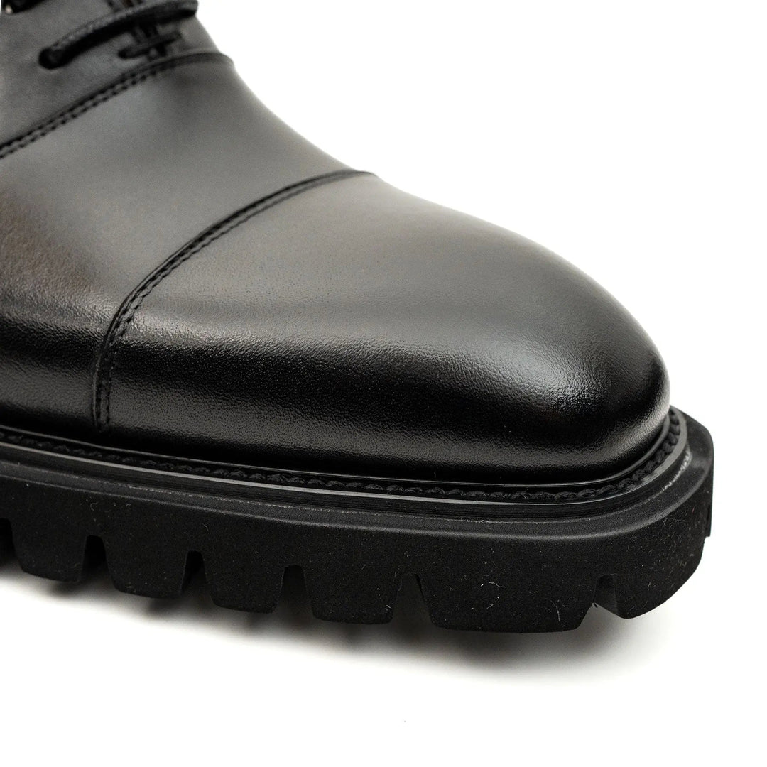Black Cap-Toe Calf Leather Oxford Shoes