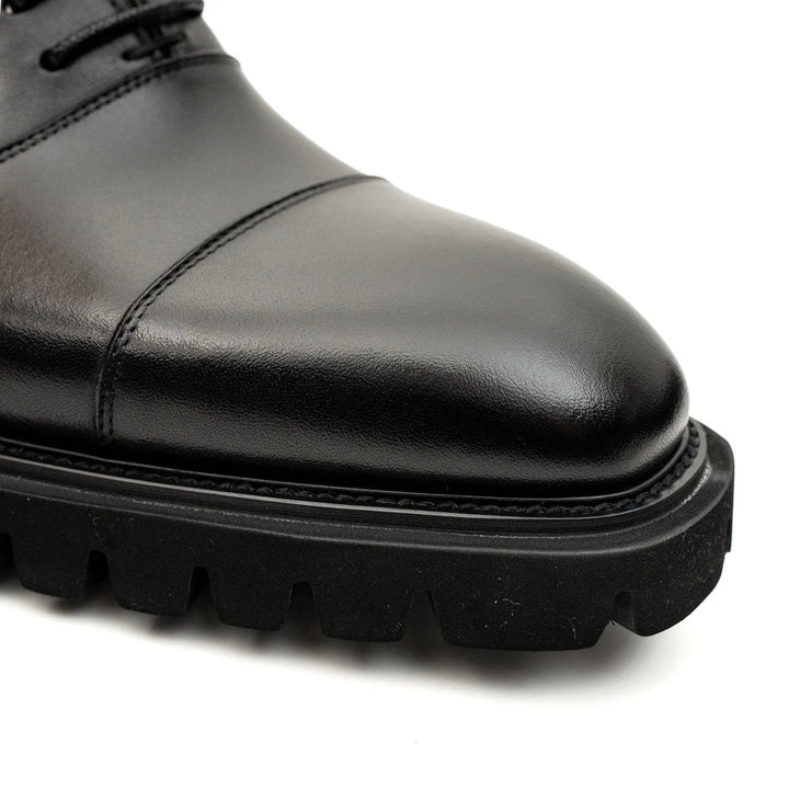 Black Cap-Toe Calf Leather Oxford Shoes