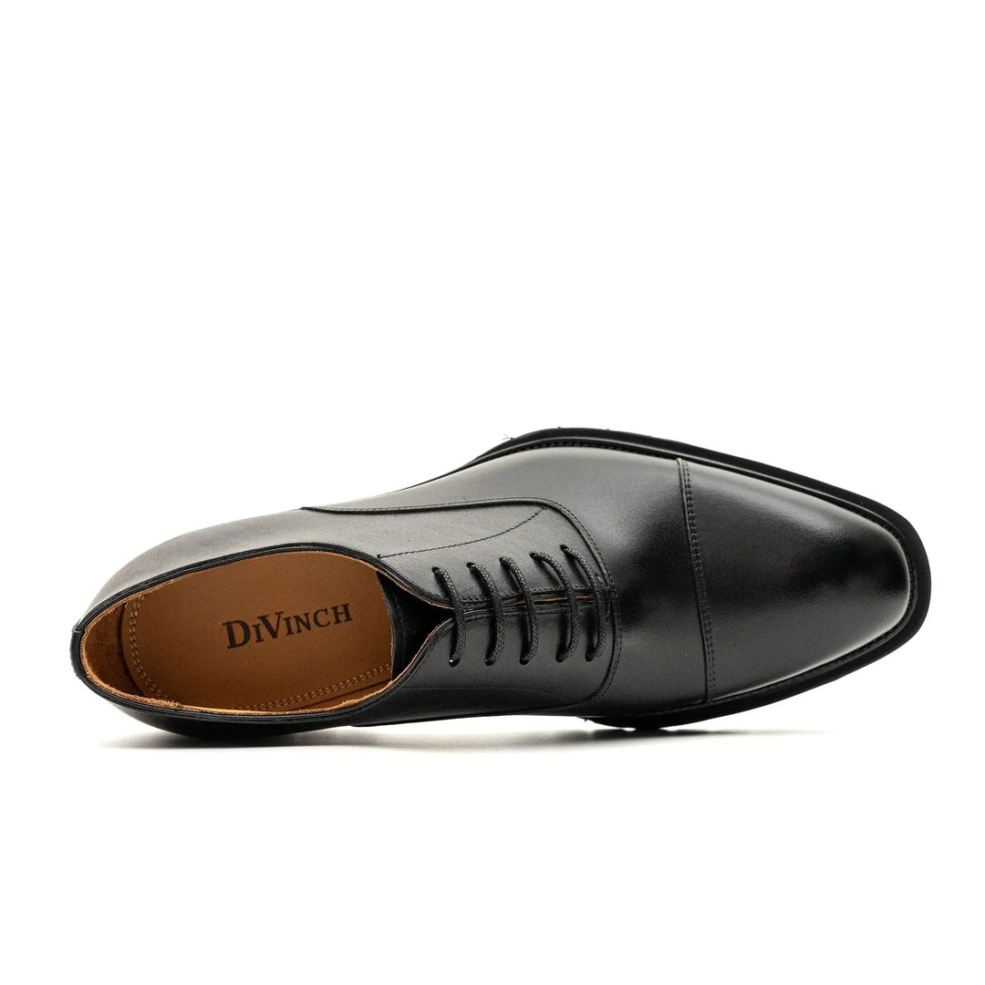 Black Cap-Toe Calf Leather Oxford Shoes