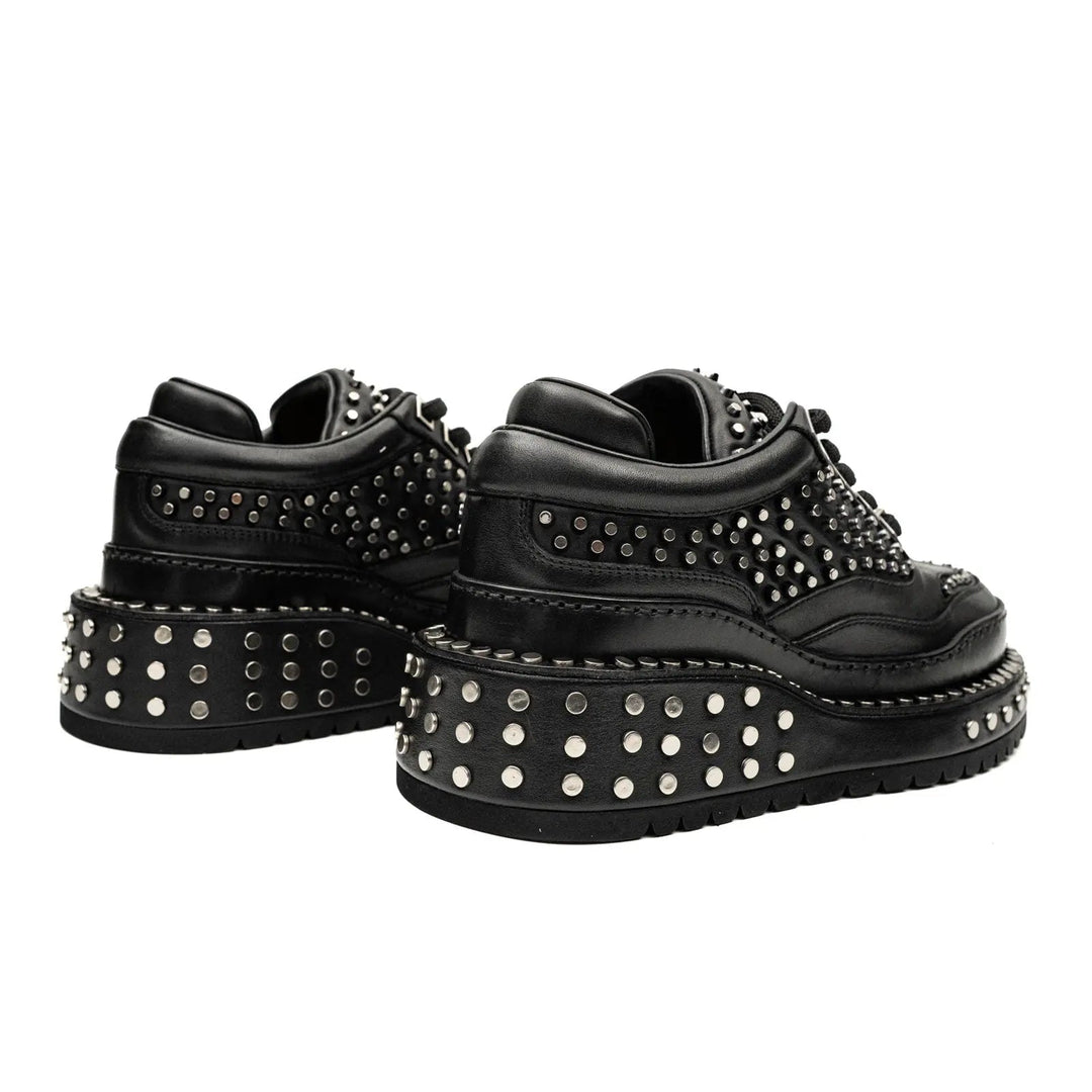Black Studded Calf Leather Derby Shoes