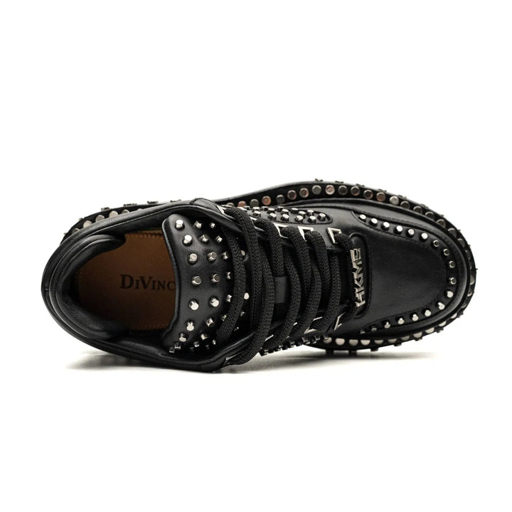 Black Studded Calf Leather Derby Shoes