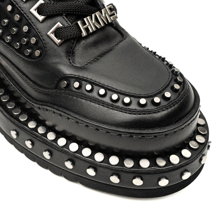 Black Studded Calf Leather Derby Shoes