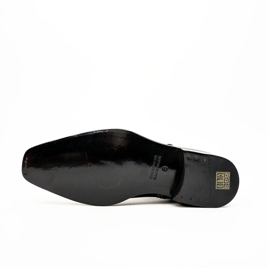 Black Square-Toe Calf Leather Buckle Ankle Boots