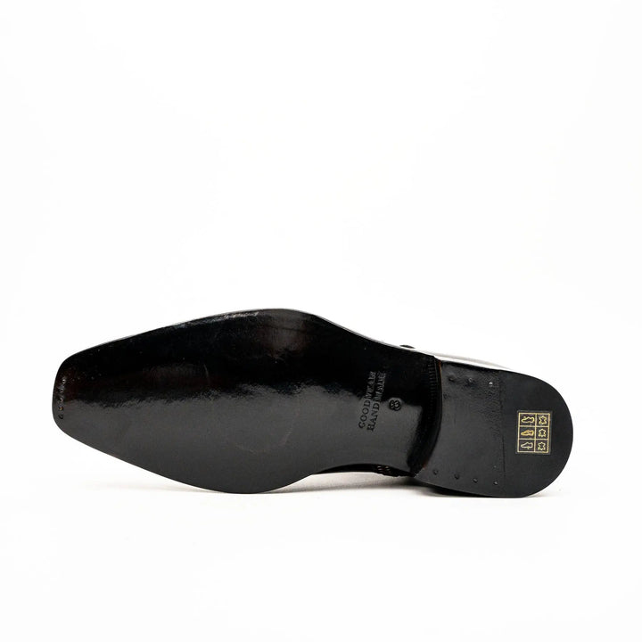 Black Square-Toe Calf Leather Buckle Ankle Boots