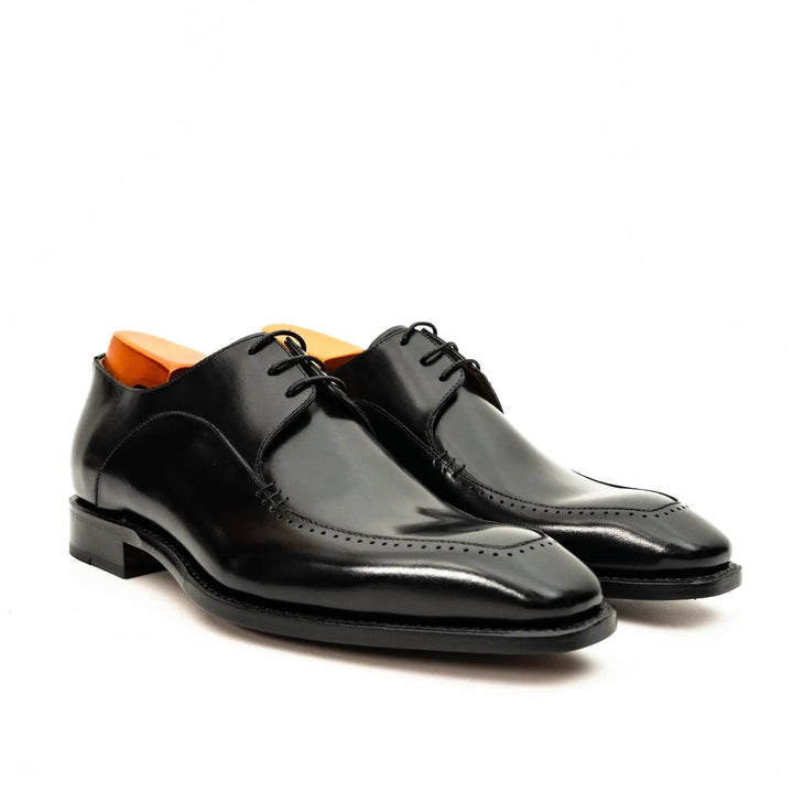Black Square-Toe Calf Leather Derby Shoes