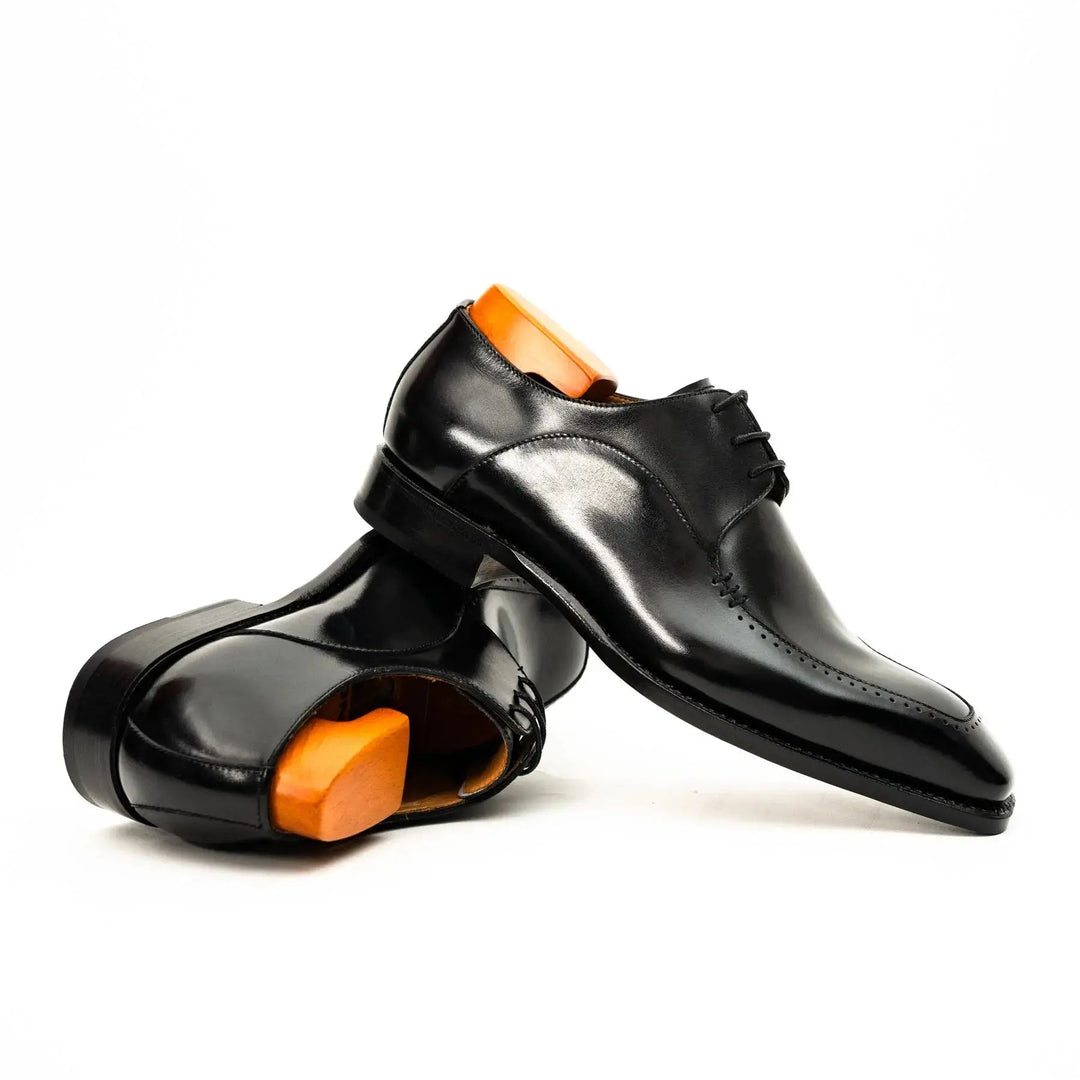 Black Square-Toe Calf Leather Derby Shoes