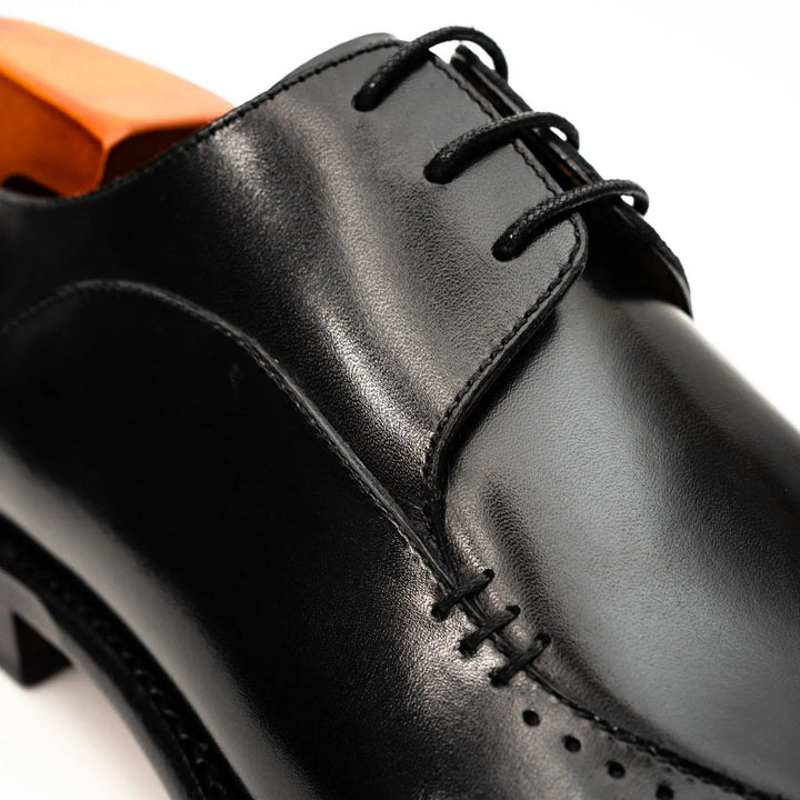 Black Square-Toe Calf Leather Derby Shoes