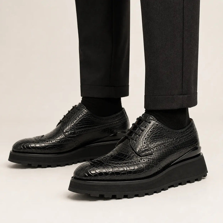 Genuine Crocodile Leather Handmade Black Brogue Shoes