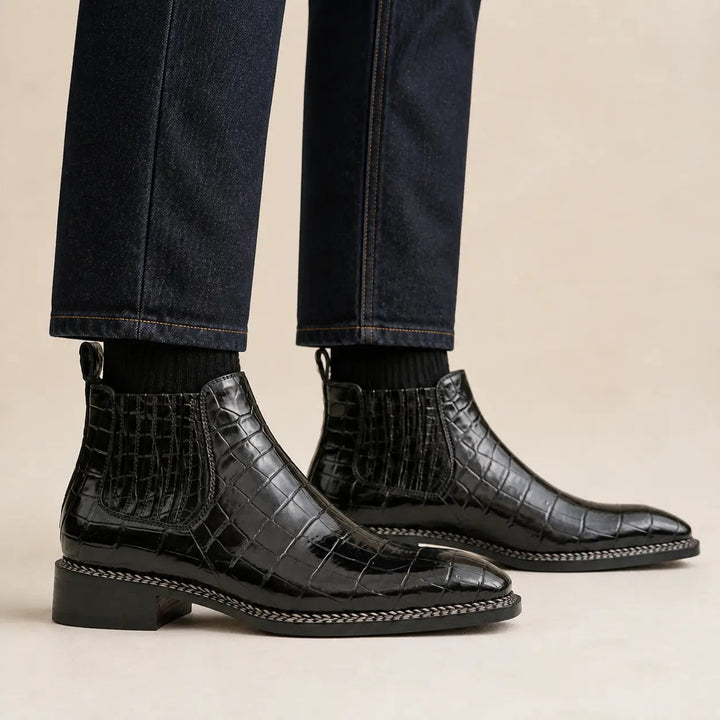 Black Crocodile Leather Chelsea Boots