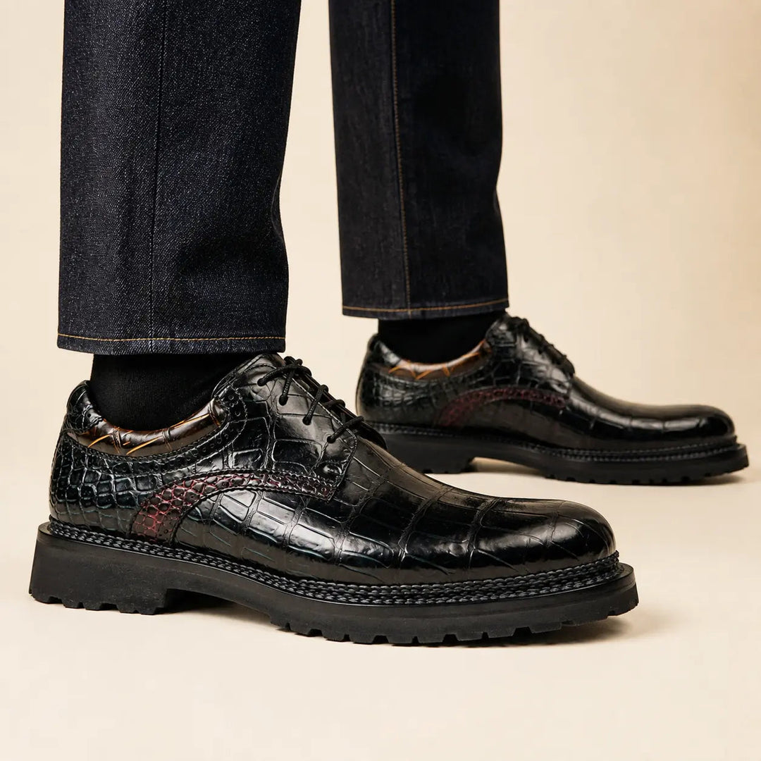 Black Crocodile Leather Derby Shoes