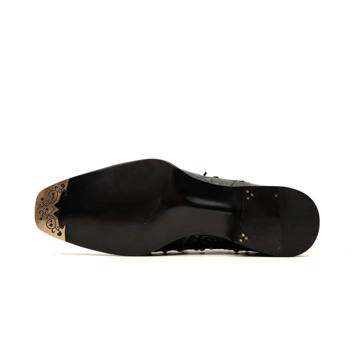 Black Studded Crocodile Leather Oxford Shoes