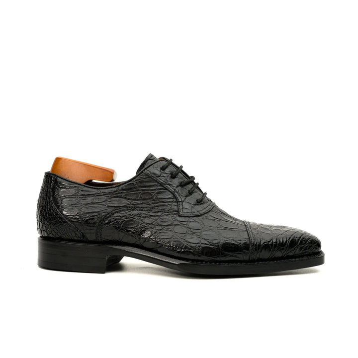 Black Cap-Toe Crocodile Leather Oxford Shoes