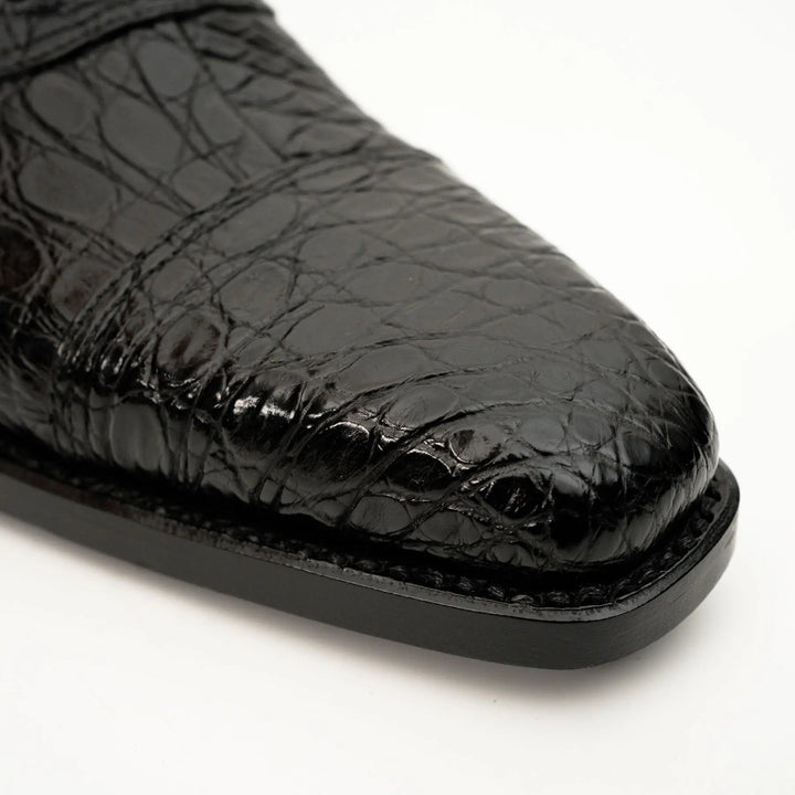 Black Cap-Toe Crocodile Leather Oxford Shoes