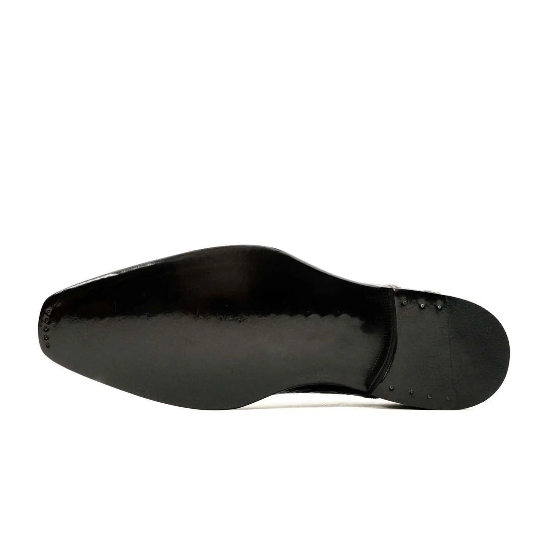 Black Cap-Toe Crocodile Leather Oxford Shoes