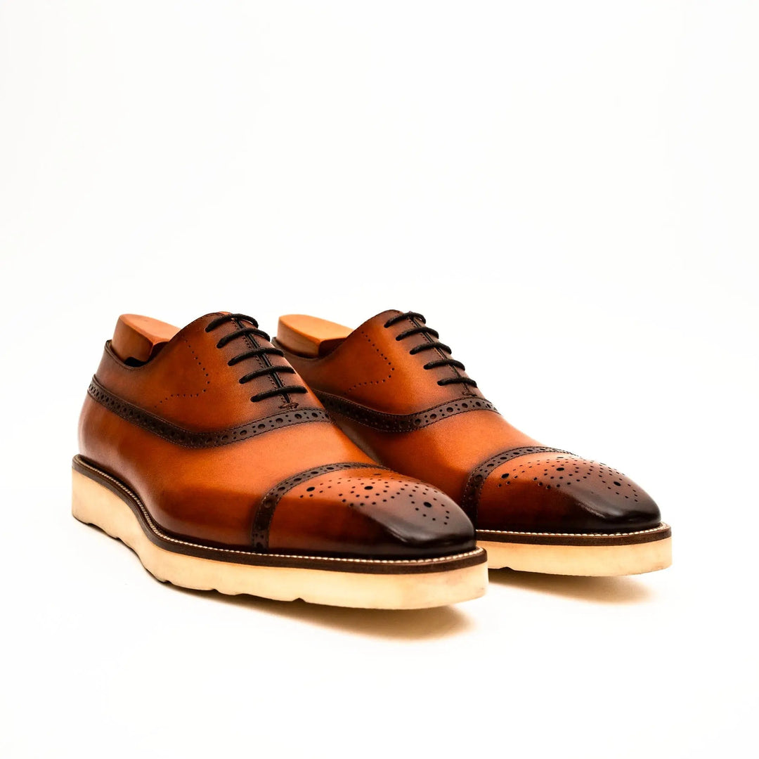 Orange-Brown Cap-Toe Calf Leather Oxford Shoes