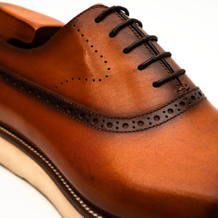 Orange-Brown Cap-Toe Calf Leather Oxford Shoes