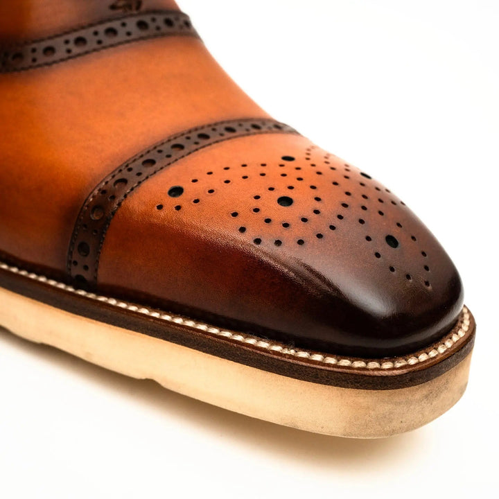 Orange-Brown Cap-Toe Calf Leather Oxford Shoes