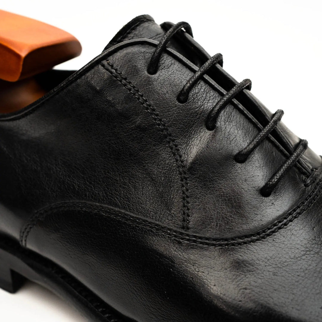 Black Cap-Toe Calf &amp; Crocodile Leather Oxford Shoes