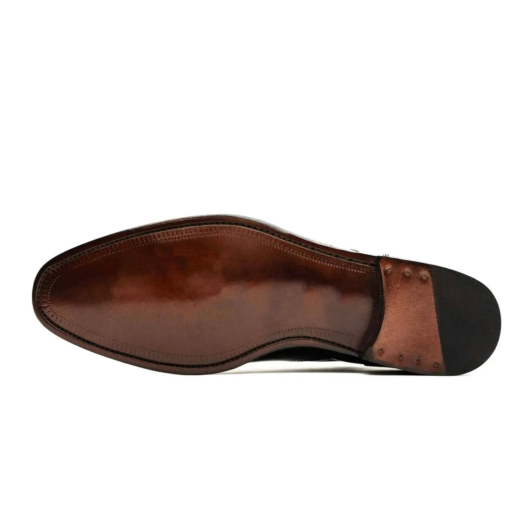 Black Cap-Toe Calf &amp; Crocodile Leather Oxford Shoes