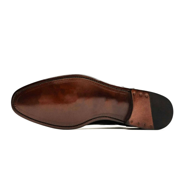 Black Cap-Toe Calf &amp; Crocodile Leather Oxford Shoes