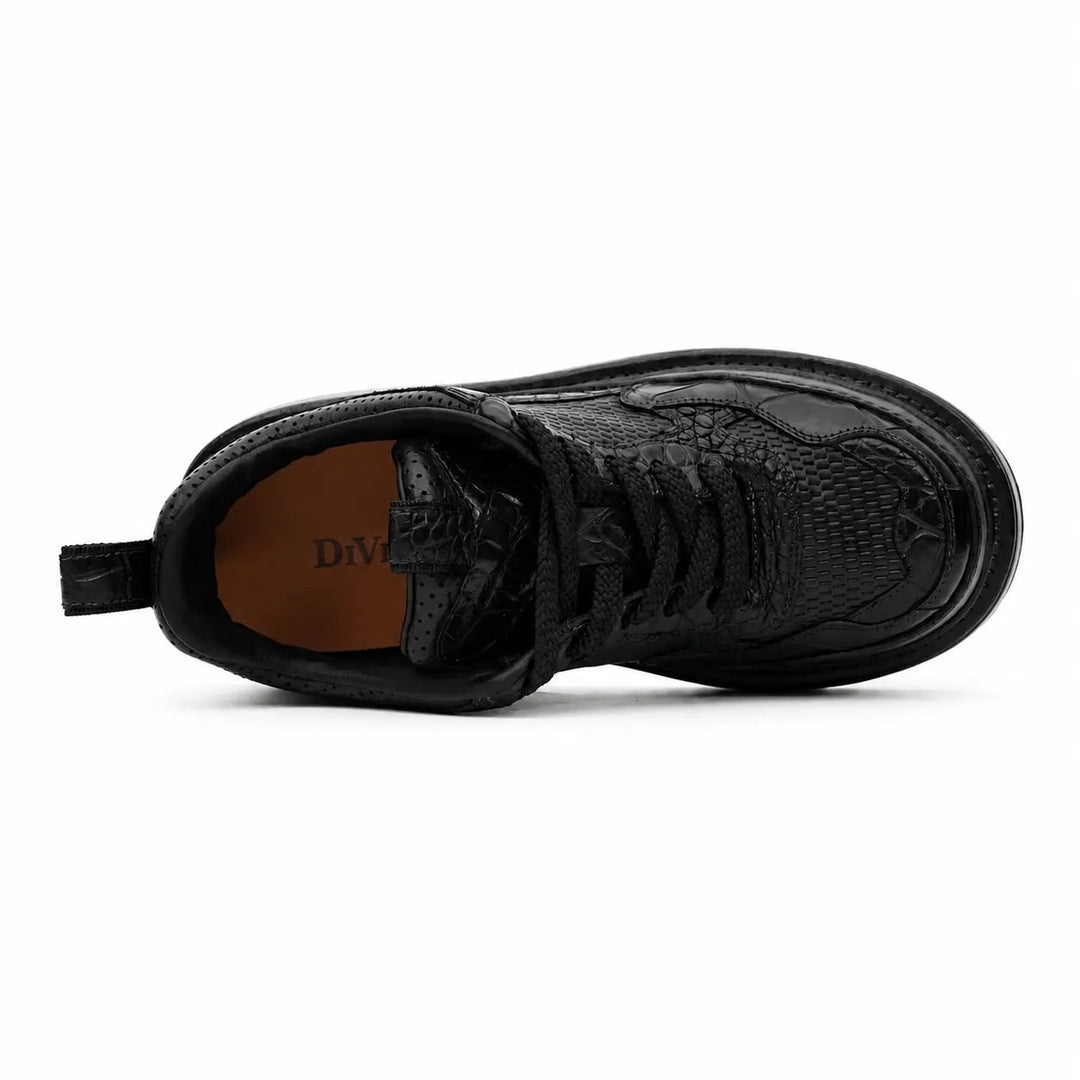 Black Platform Calf &amp; Crocodile Leather Derby Shoes