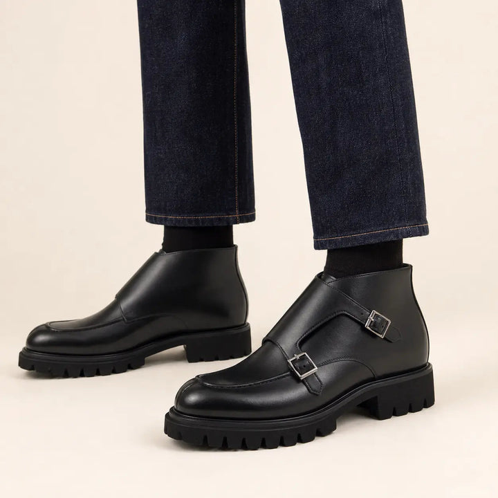 Black Double Monk Lug Boot