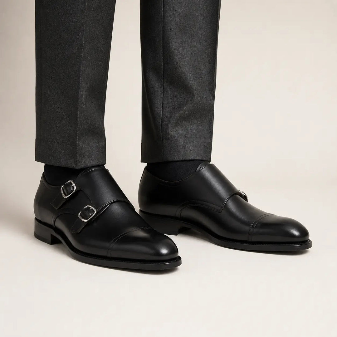 Goodyear Premium Double Monk Strap Shoes Black