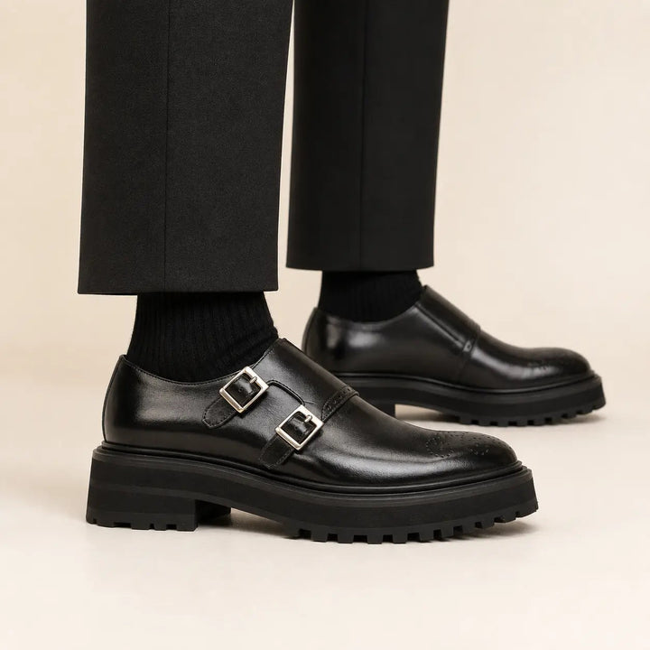 Black Calf Leather Monk Shoes