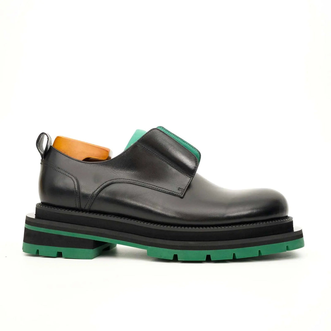 Black Plain-Toe Calf Leather Derby Shoes
