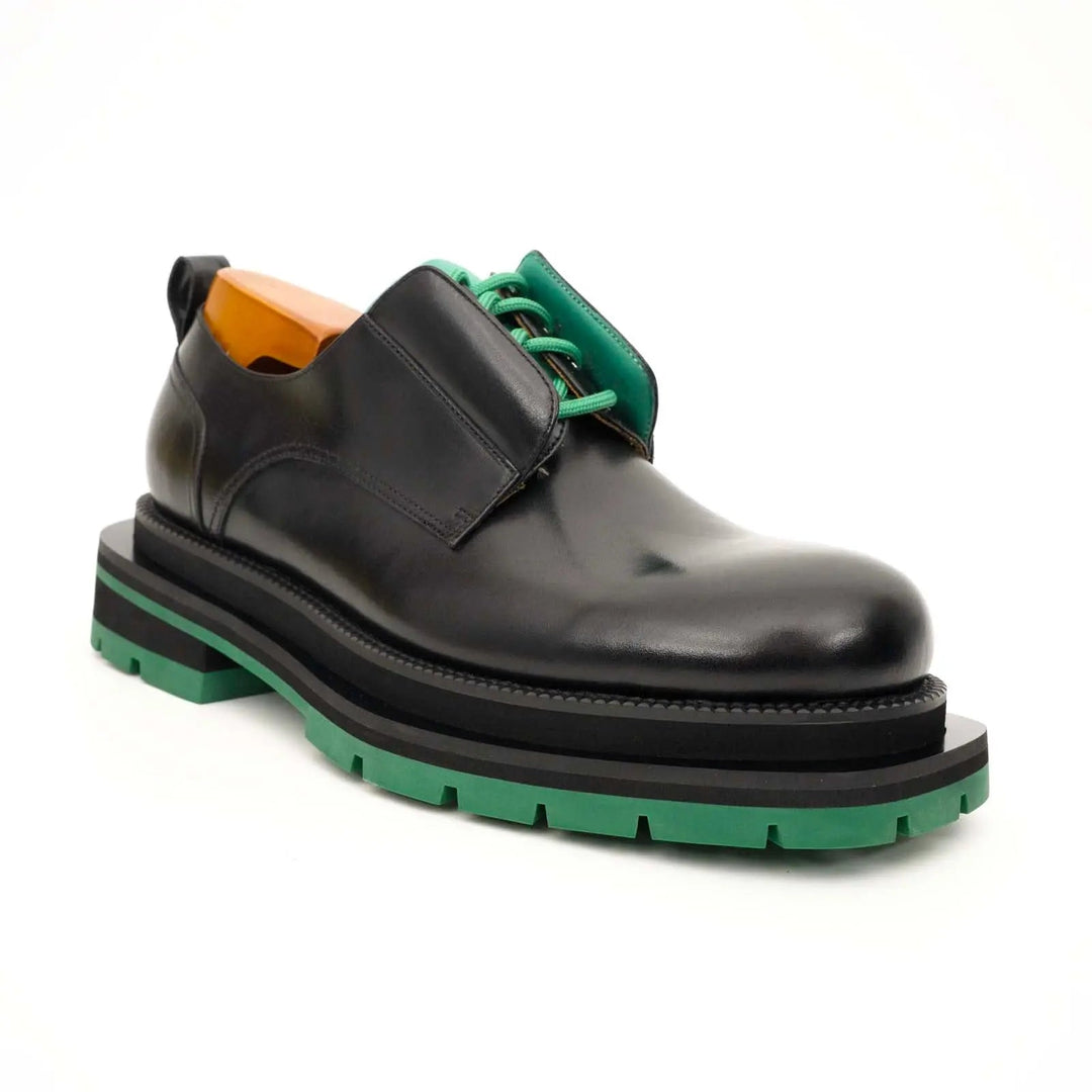 Black Plain-Toe Calf Leather Derby Shoes