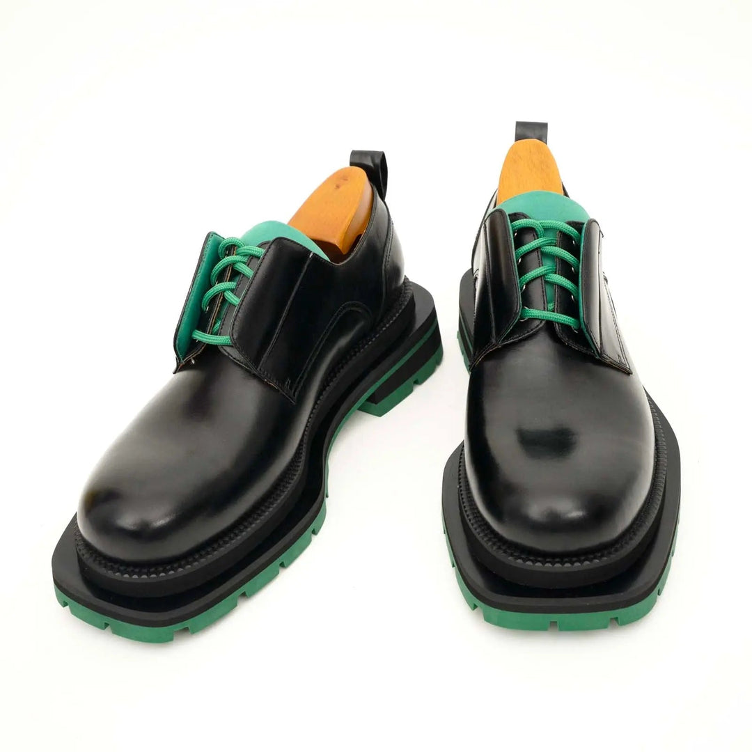 Black Plain-Toe Calf Leather Derby Shoes