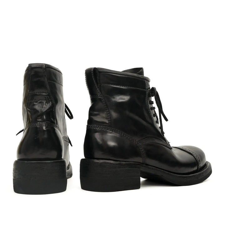 Black Cap-Toe Horse Butt Leather Lace-Up Boots