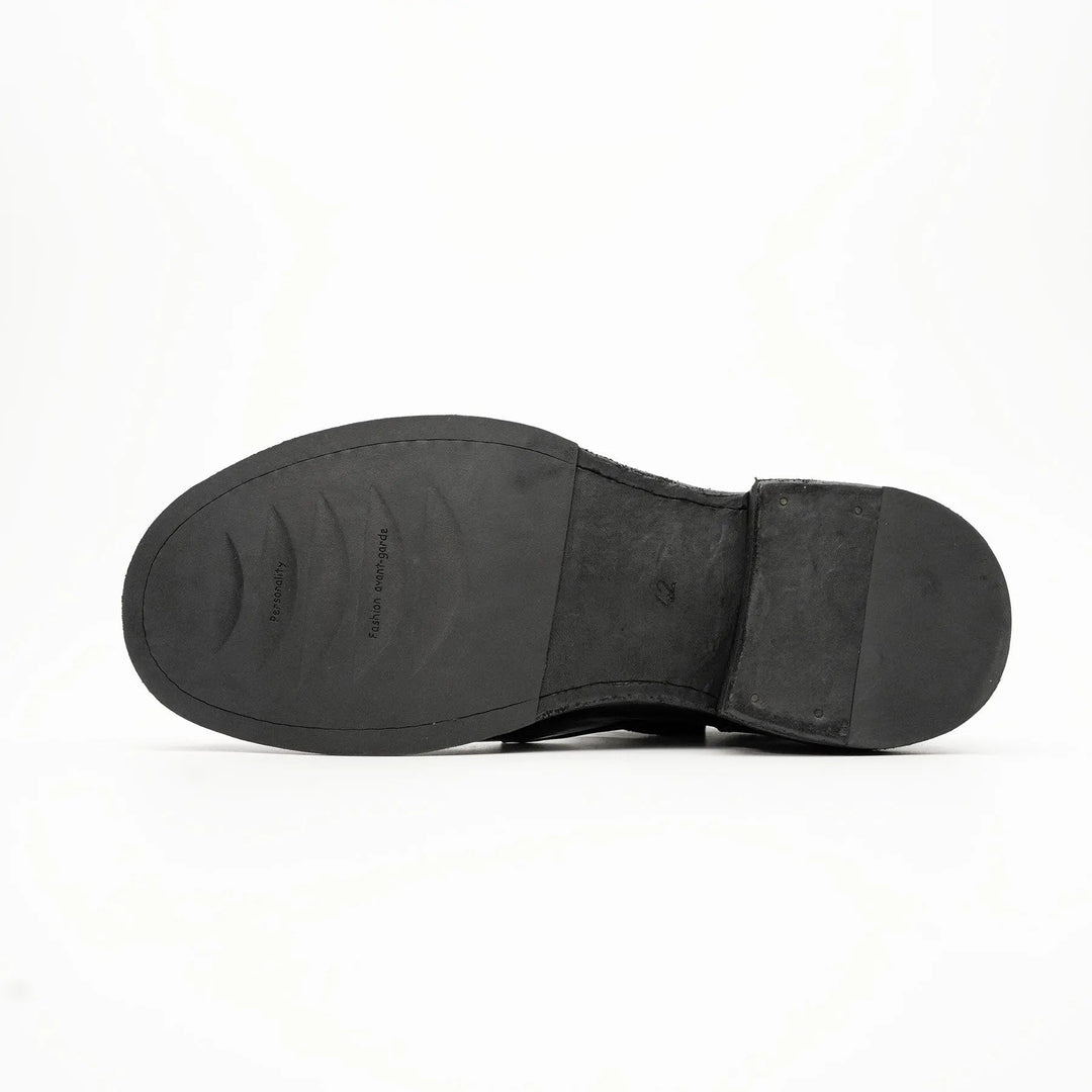 Black Washed Horse Butt Leather Ankle Boots