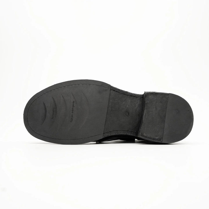 Black Washed Horse Butt Leather Ankle Boots