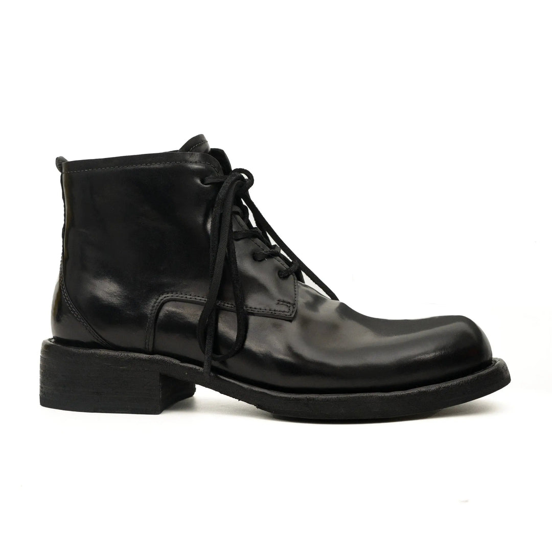 Black Washed Horse Butt Leather Ankle Boots