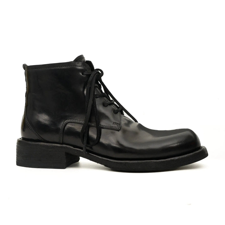 Black Washed Horse Butt Leather Ankle Boots