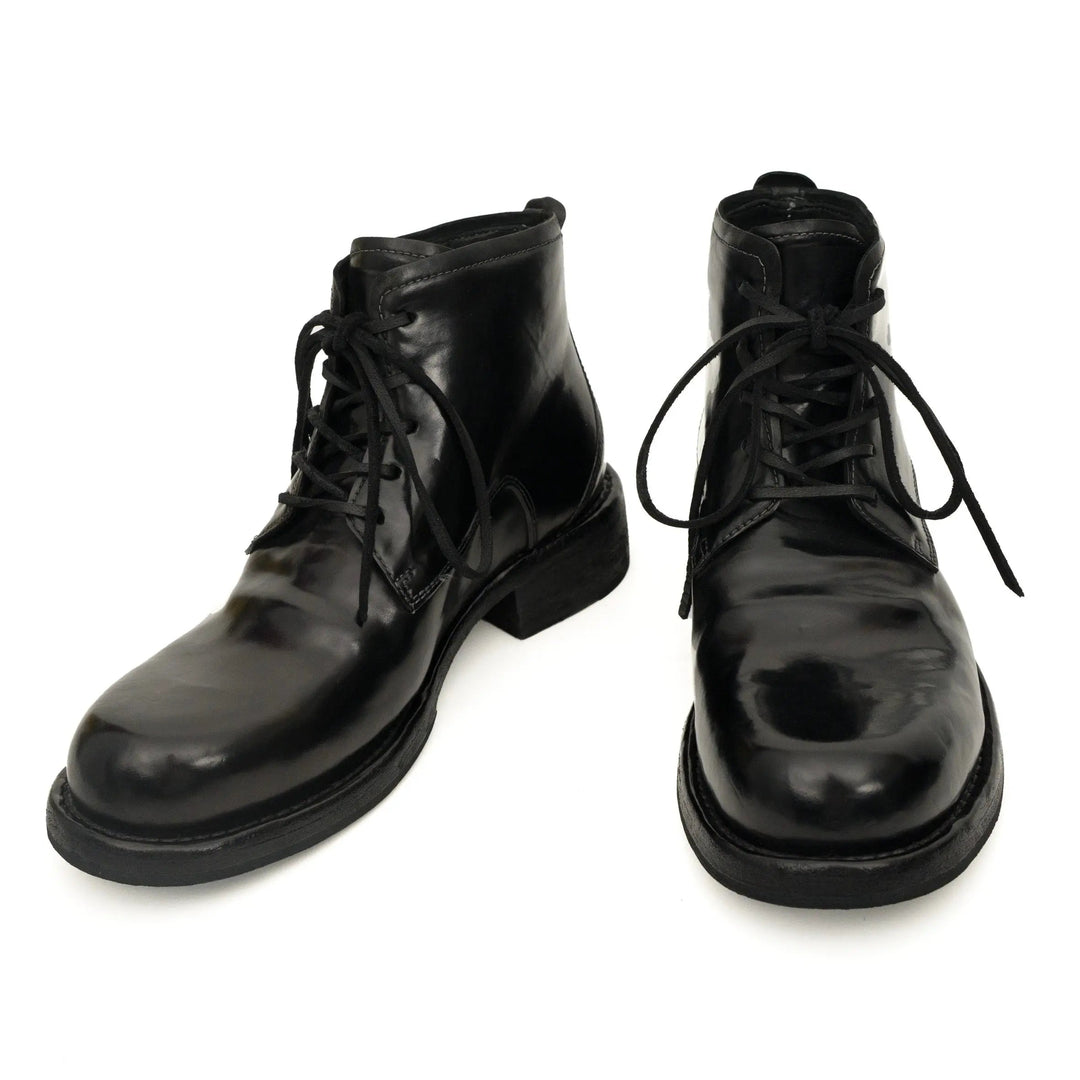 Black Washed Horse Butt Leather Ankle Boots