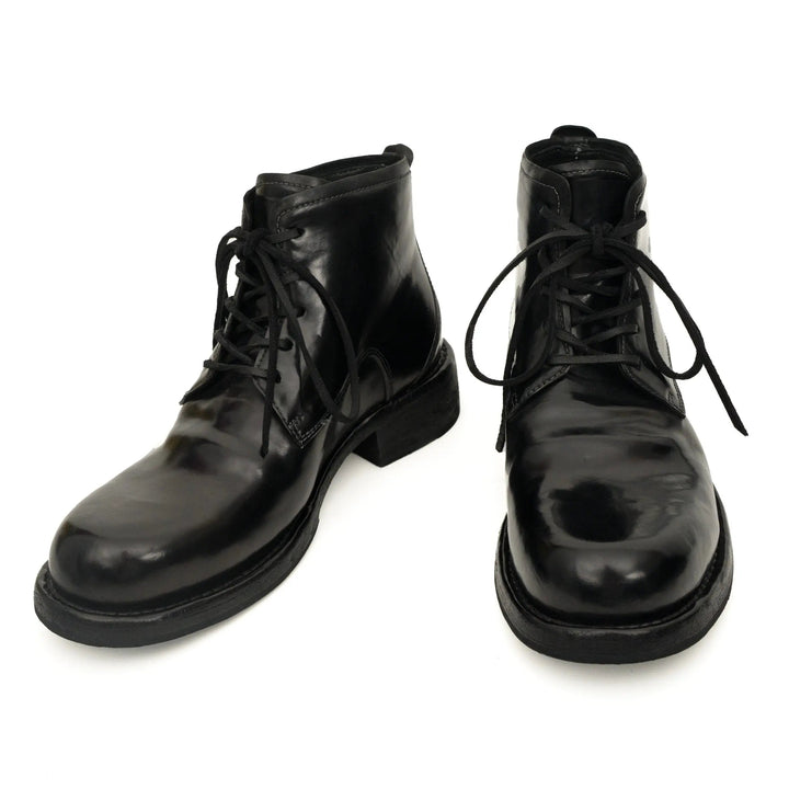 Black Washed Horse Butt Leather Ankle Boots