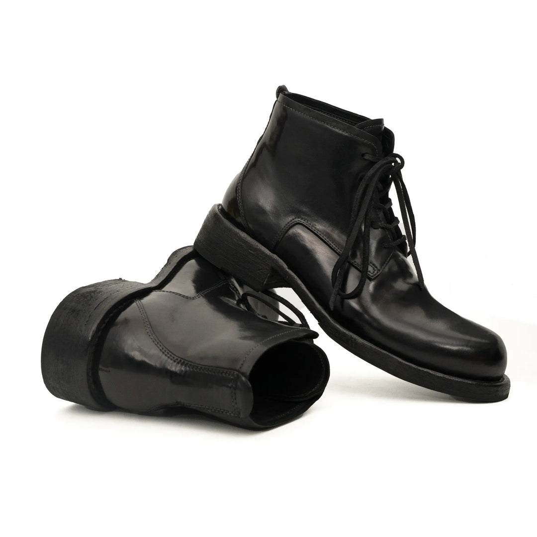 Black Washed Horse Butt Leather Ankle Boots