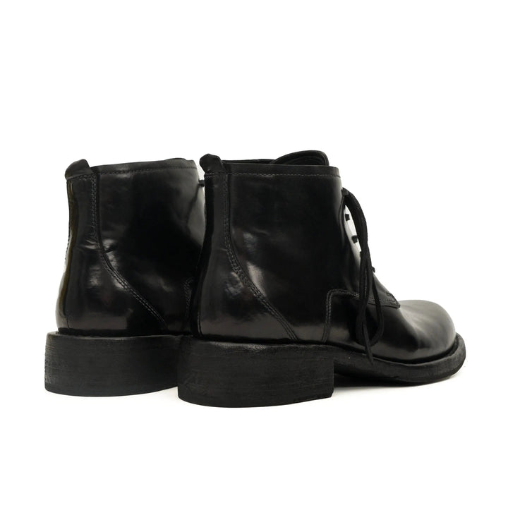 Black Washed Horse Butt Leather Ankle Boots
