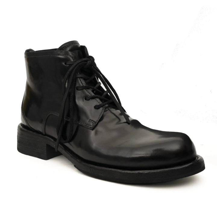 Black Washed Horse Butt Leather Ankle Boots