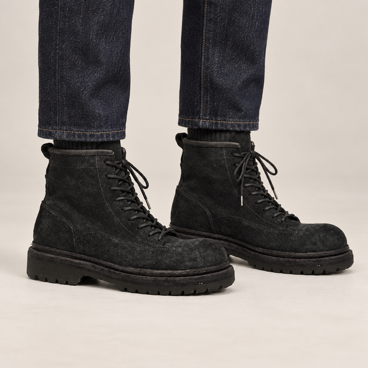Black Horsehide Lace-Up Boots
